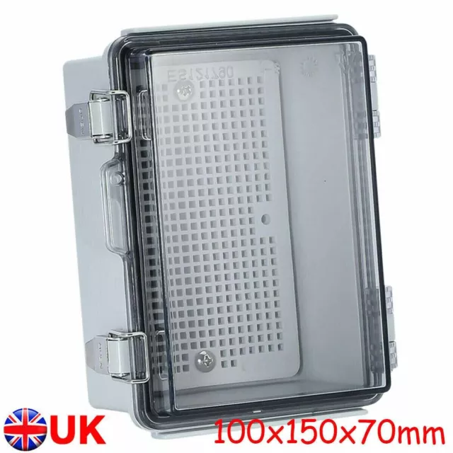 UK Clear Hinged Lid IP67 Waterproof ABS Electrical Enclosure Junction Box Case `