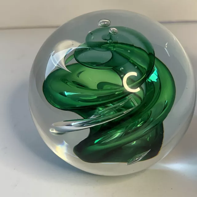 ADAM JABLONSKI , GreenSIGNED 24% LEAD CRYSTAL PAPER WEIGHT NEW Without Box 2