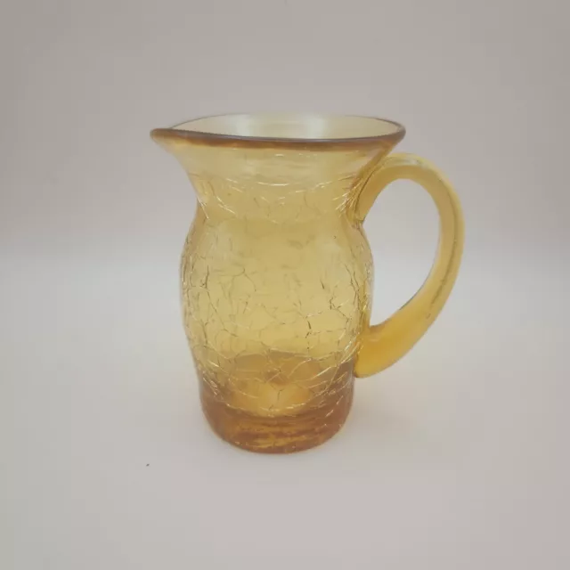 Vintage Pilgrim Honey Amber Crackled Glass Mini Pitcher Creamer 3.5” Tall
