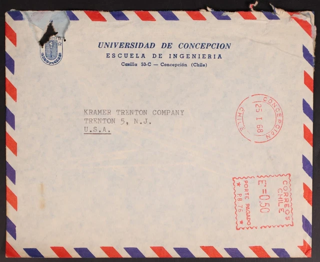 Mayfairstamps Chile 1968 Concepcion to US Trenton NJ Metered Cover aag_44721