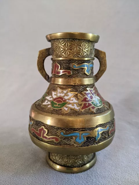 Small Champleve Cast Brass Enamel Cloisonne Vase
