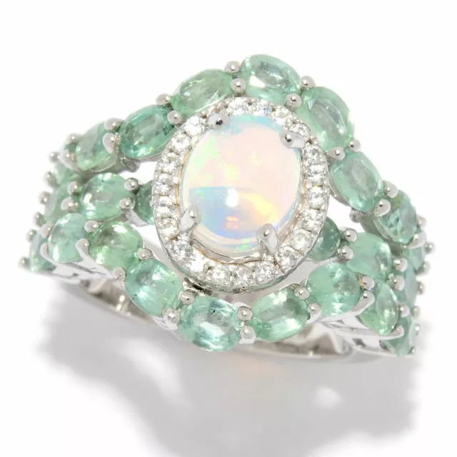 Meher's Jewelry Ethiopian Opal & Mint Kyanite Gemstone Sterling Silver Ring