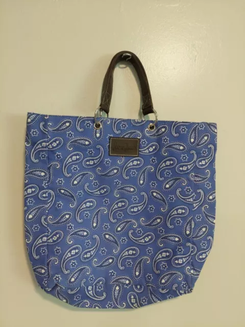 Neiman Marcus Shoulder Bag Womens Blue Paisley Leather Straps Shopping Tote