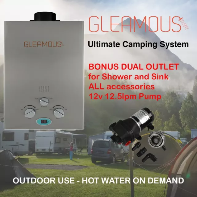 Instant LPG Portable Gas Hot Water Camp Shower Heater 4WD Caravan Horse Bonus