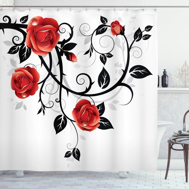 Ornate Branch Rose Garden Floral Gothic Grunge Style Print Shower Curtain Set
