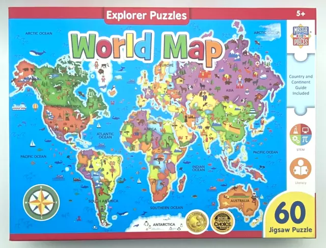 World Map Jigsaw Puzzle Geography for Kids 60 Pieces By MasterPieces Educational