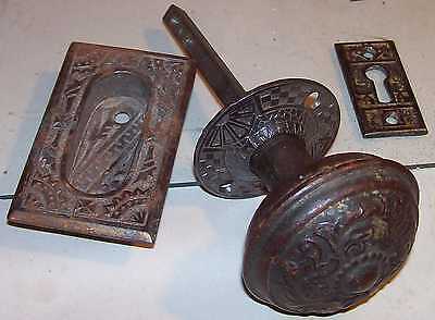 Antique Victorian Door Knob Key Plate Bronzed Cast Iron Fancy Eastlake Hardware 2