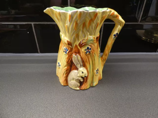 Burleigh Ware Harvest Ceramic Jug Hare Flowers Rabbit  Yellow Vintage , 14.5 CM