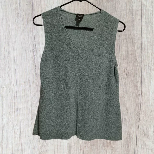 Eileen Fisher Women's Silk Nylon Knit Tank Top size M Green V-neck