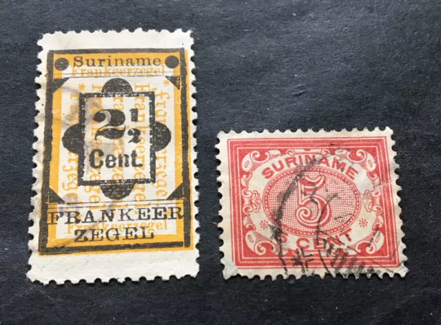 Suriname 1892-1902 - 2 used stamps - Michel No. 28, 52