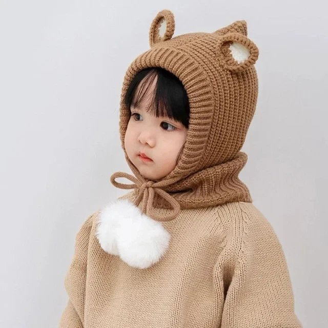 Cappelli con palla di peluche set sciarpa cappuccio a maglia all'aperto