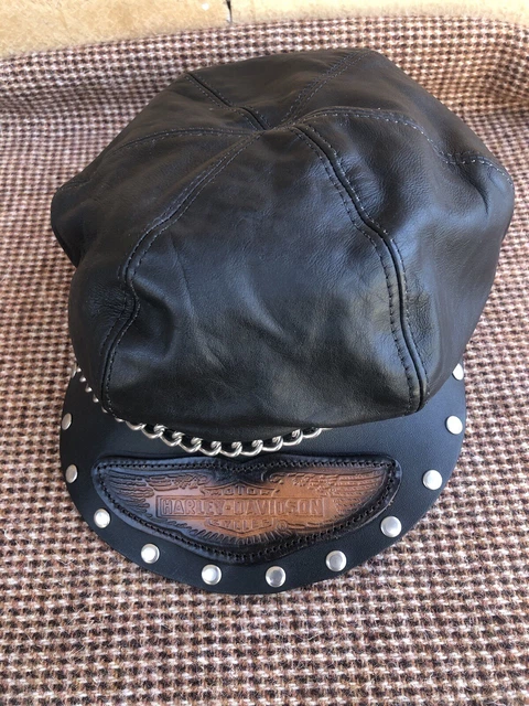 Cappello Vintage Stile Harley-Davidson – In Puro Cotone E Pelle, Con Fori Di Ventilazione E Cordino