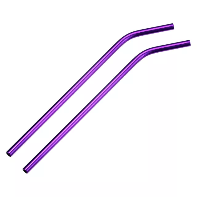 Reusable Metal Straws 2Pcs, Bent Drinking Straw 10.5" x 0.3" Long - Purple