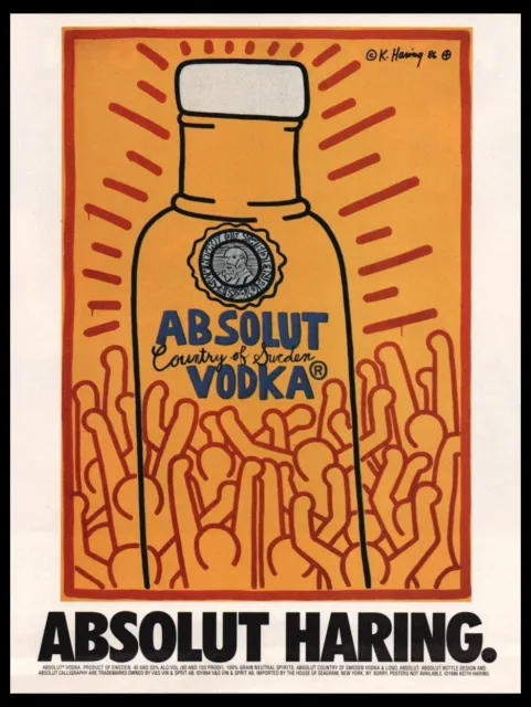 1986 Absolut Haring Vodka Bottle art-VTG print ad / mini poster-Keith Haring art