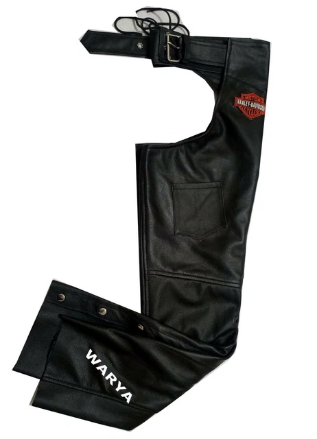 Men Harley Style Black Cowhide Leather Riding Biker Motorcycle Leather Chaps