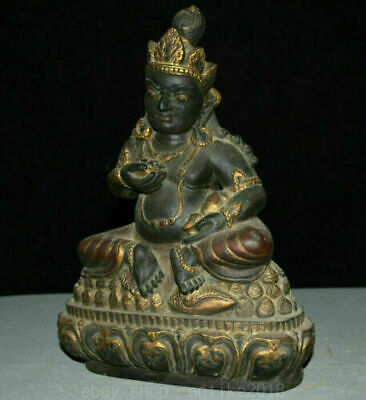 12" Tibet Old antique Stone Mouse Yellow Jambhala Wealth God Buddha Sculpture 3