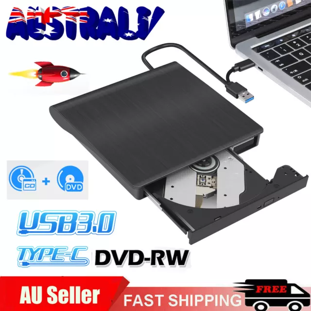 Slim External CD/DVD±RW Drive USB 3.0 Type C Player Burner Reader for Laptop Mac