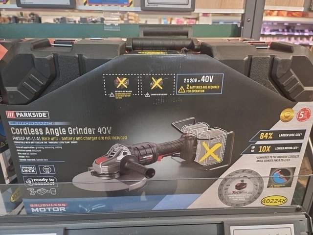 Smerigliatrice Angolare Parkside PWSAP 20-Li E6 - Senza Batteria, Motore Brushless