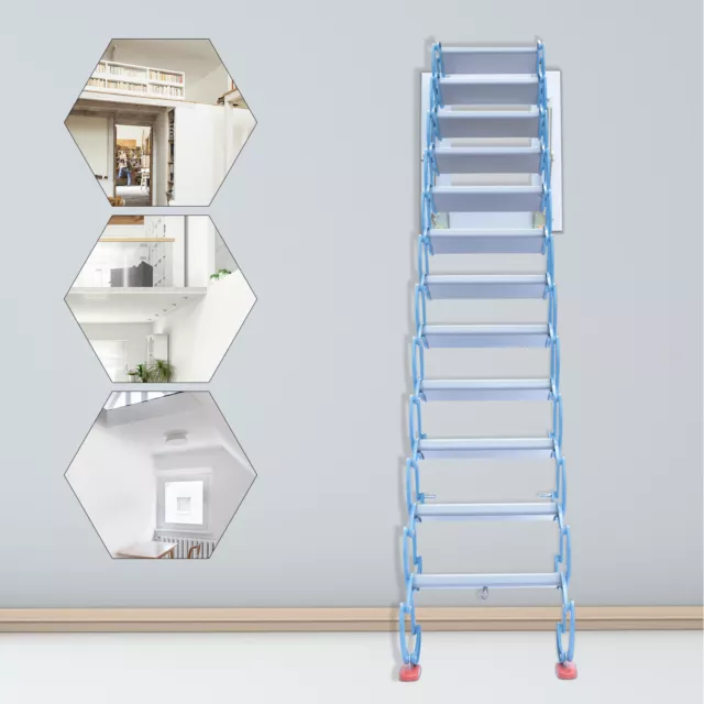 12.5ft Pulldown Attic Stair Wall-mounted Retractable Attic Ladder Folding Step