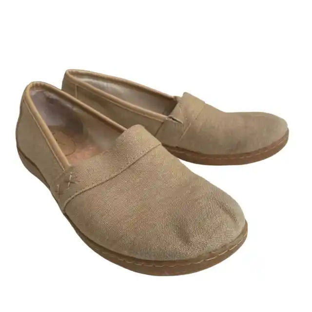 BOC Born Concept Shoes Womens Size 9.5 Howell Canvas Loafers Beige Slip On Flats