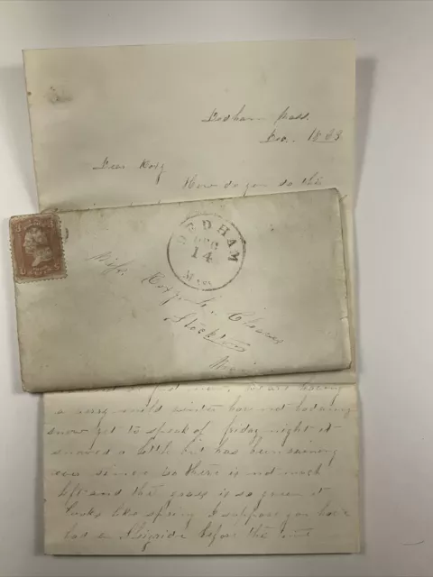 1863 Dedham, Mass to Stockton, Maine Handwritten Letter Civil War Era