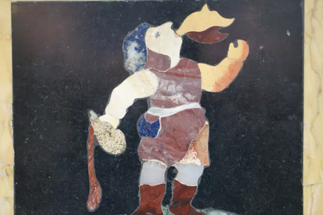 Four Rare Antique Italian Pietra Dura Marble Tiles Wall Plaque Fire Eater Jester 3