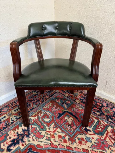 Fantastic Quality Mahogany Framed Green Leather Upholstered Desk Chair 3