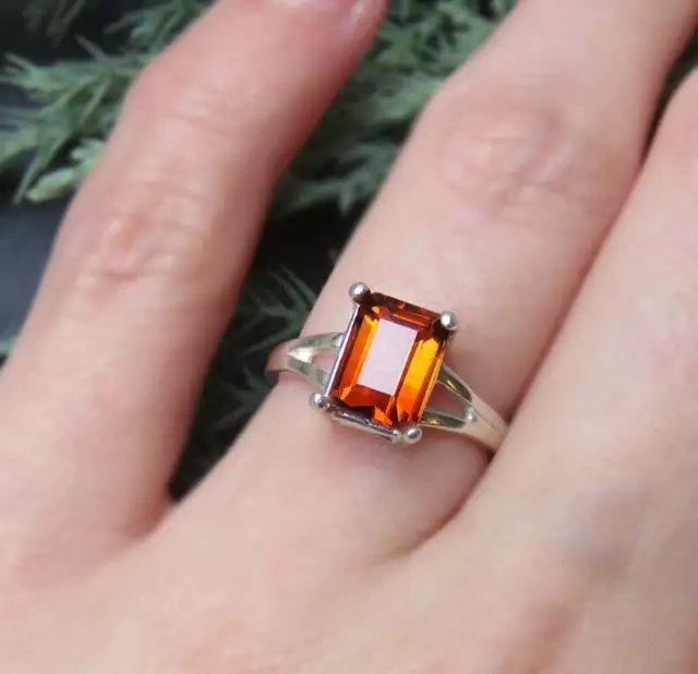 Sterling silver 925 Beautiful Rare Orange Garnet Ring GemStone engagement Ring