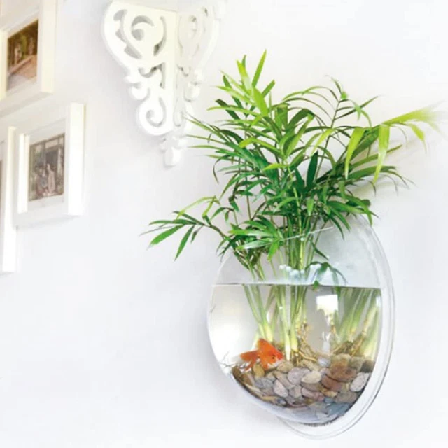 Hanging Wall Mounted 1 Gallon Fish Tank Bowl Aquarium Wall Decor Plant Fish Bubb 3