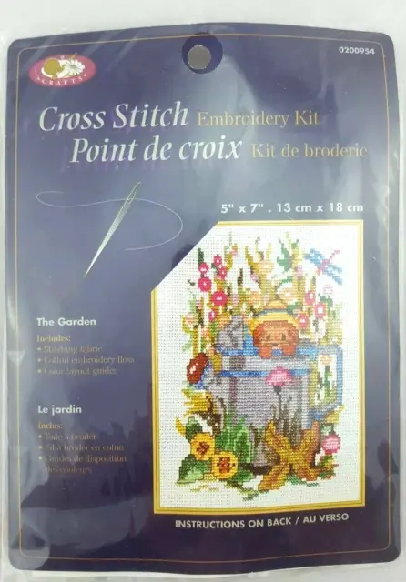 Cross Stitch Embroidery Kit In the Garden Flowers Mouse Dragonfly  5 x 7 Crafts