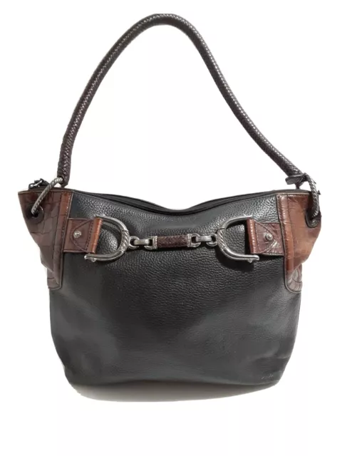 Brighton Croc Style Leather Handbag Two Tone, Brown And Black Shoulder Bag