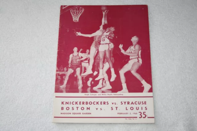 1960 Knicks DH PROGRAM vs Nationals * Celtics vs Hawks * Bob Cousy Willie Naulls