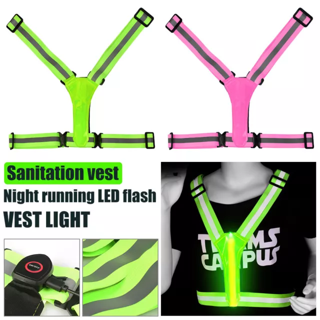 USB Rechargeable Reflective LED Night Running Cycling Safety Vest 3 Light Modes