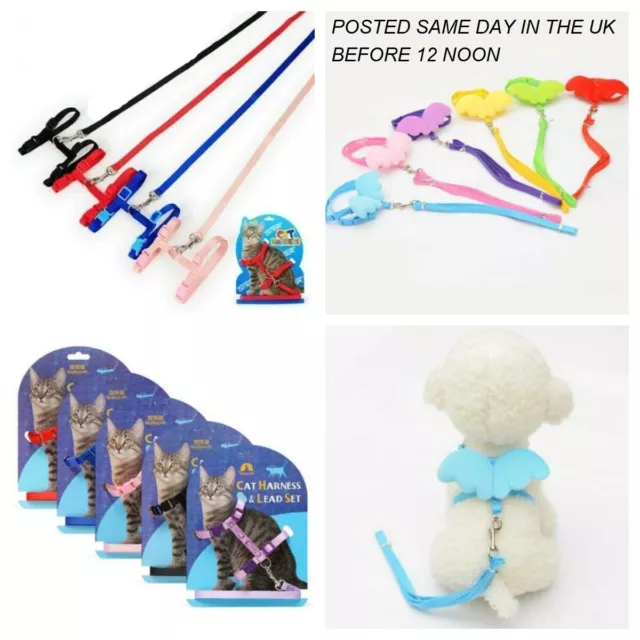 Small Dog Cat Rabbit Kitten Nylon Adjustable Leash Harness & lead Set UK POST