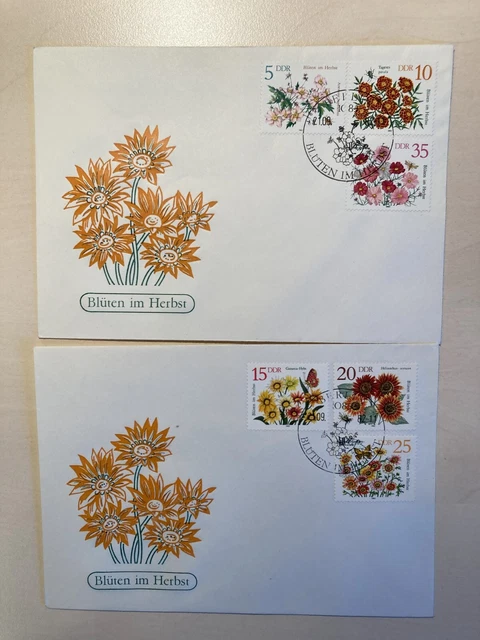 2 Ersttagsbriefe, DDR 1982 - Blüten im Herbst