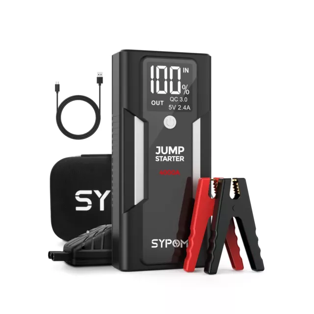 Jump Starter, 4000A Peak Car Battery Jump Starter (for All Gas or Up to 10L D...