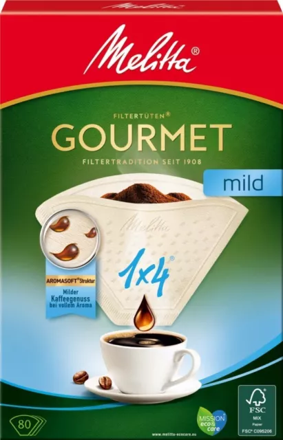 Paquete de 8 bolsas de filtro Melitta SDA 1x4/80Mild (VE80) pequeños electrodomésticos 208838