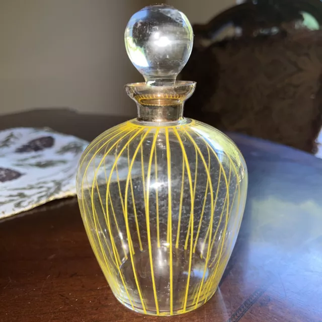 Vintage German Gold Striped Glass Perfume Bottle with stopper Vintage German Gold Striped Glass Perfume Bottle with stopper