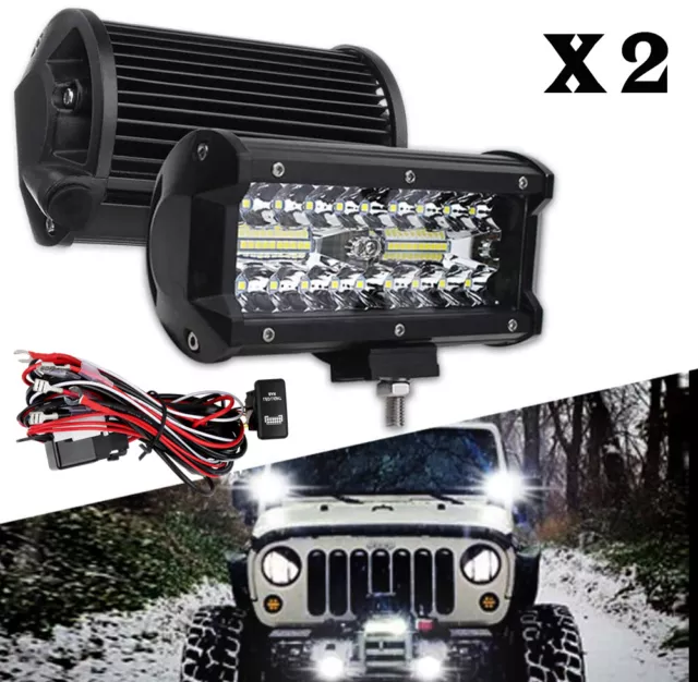 7 inch  LED Work Light Bar Spot Flood Beam OffRoad Driving Reverse w/ Wiring