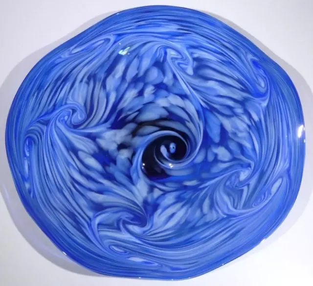 HAND BLOWN GLASS WALL OR TABLE PLATTER, SHADES OF BLUE, DIRWOOD n3985