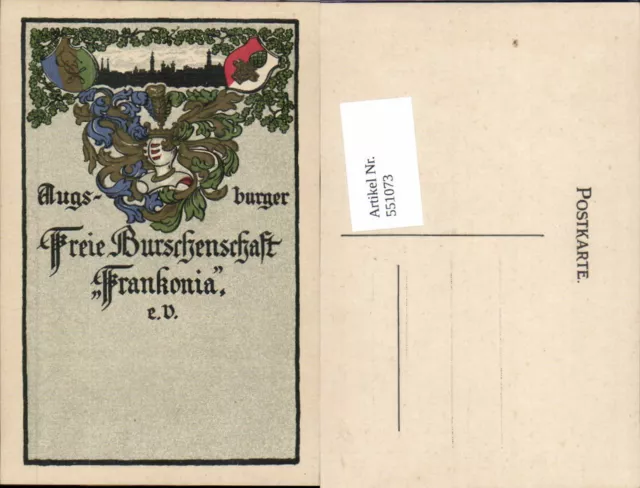 551073,Studentika tolle AK Augsburg Frankonia Freie Burschenschaft Couleurkarte