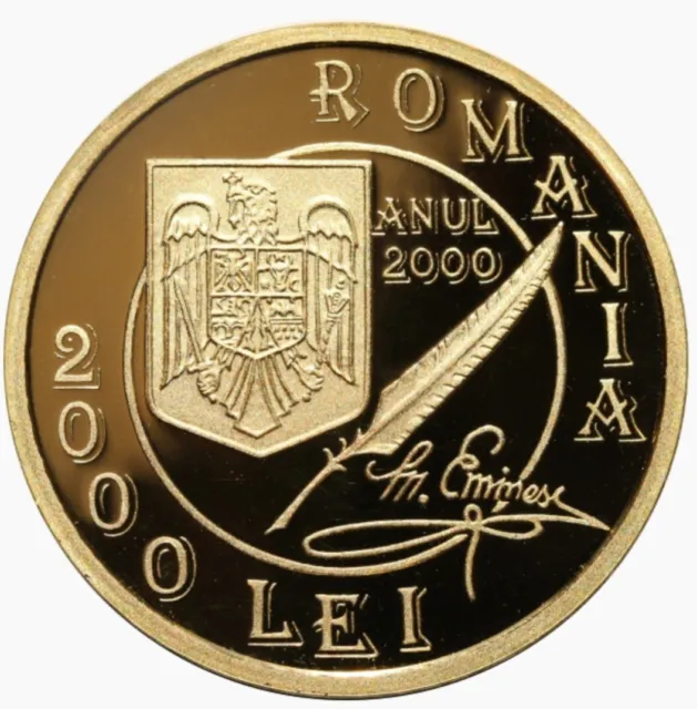 2000 Lei 2000 / Rumänien / Goldmünze / Mihai Eminescu