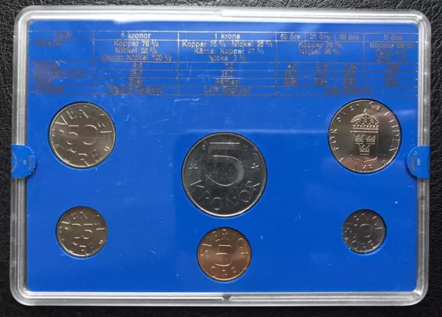 Sweden 1981 UNC 5 10 25 50 Ore + 1 & 5 Kronor Six Coin Collection Set - Cased