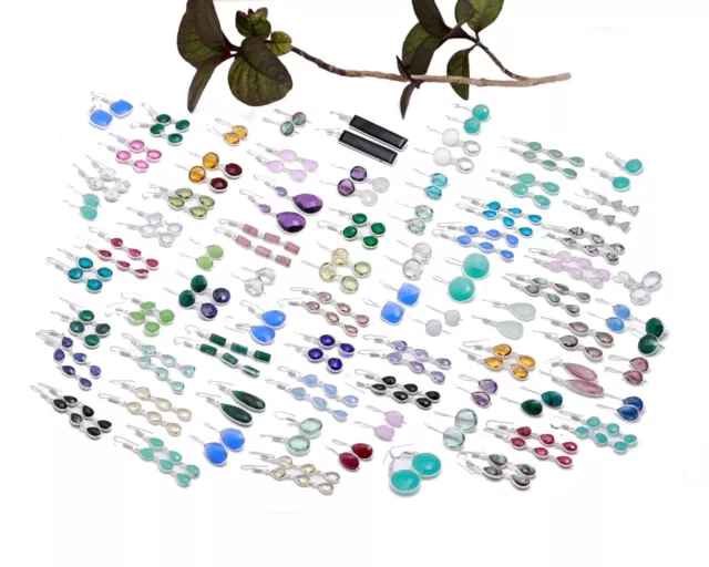 Multi Drop Dangle Gemstones 925 Sterling Silver Earring Wholesale Jewelry Lot