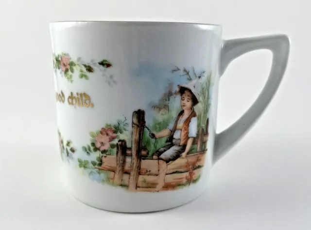 "For a Good Child" Mug Porcelain with Gold Lettering and  Floral  Decorations