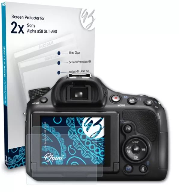 Bruni 2x Protective Film for Sony Alpha a58 SLT-A58 Screen Protector