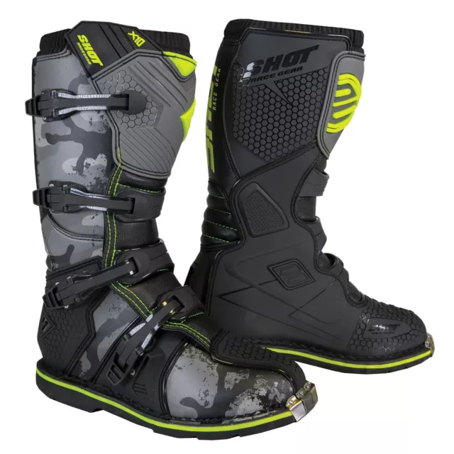 Botas De Motocross Shot X10 2.0 Mx Adulto - Negras/Camufladas Mx Botas De Enduro