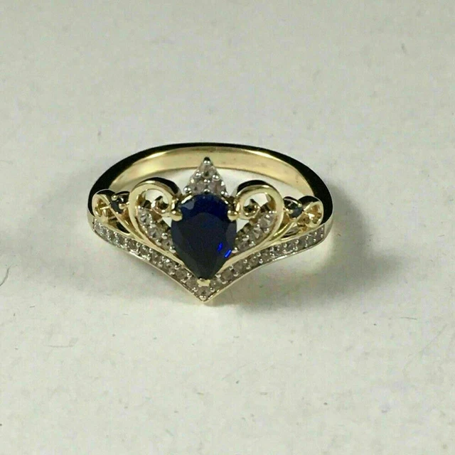 2.00 CT PEAR Simulated Blue Sapphire Enhance Wedding Ring 14k Yellow