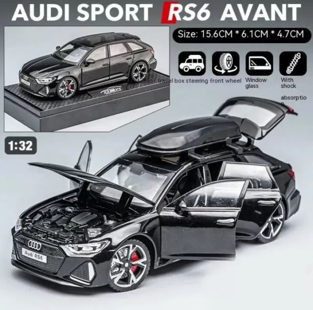 Audi RS6 Avant Black C8 1:32 Diecast Metall Modellauto Spielzeug Schwarz DE🇩🇪