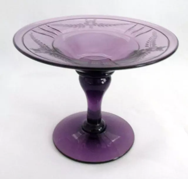 Pairpoint Glass Amethyst 4" Pedestal Bowl- Signed COS, c. 1980